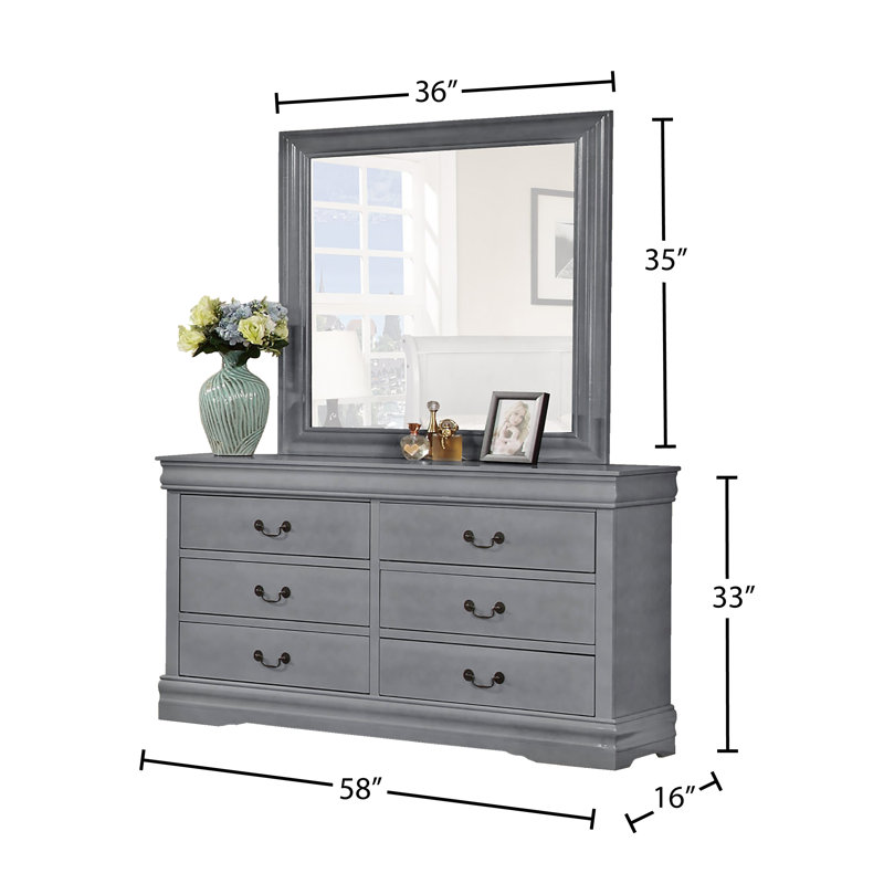 Commode double 6 tiroirs avec miroir Hemmer, Gris