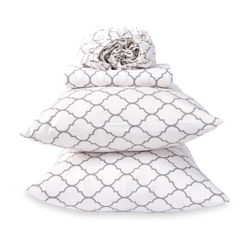 Boston Linen Co. Quatrefoil Sheet Set White Linen Co. 100% Microfiber Luxury Ultra Soft 80 GSM Quatrefoil Sheet Set, White