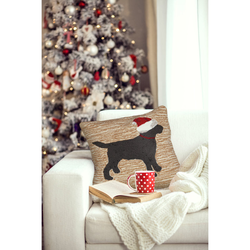 18" Beige and Black Christmas Dog Indoor/Outdoor Pillow