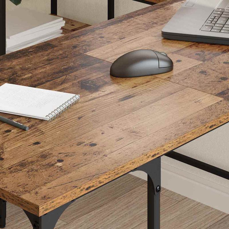 L-Shaped Metal Base Computer Desk, Old Wood