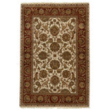 Hand Knotted Wool Oriental Area Rug in Ivory And Red