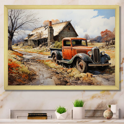 Coral Pickup Truck Road Legends II - Transportation Wall Art Living Room