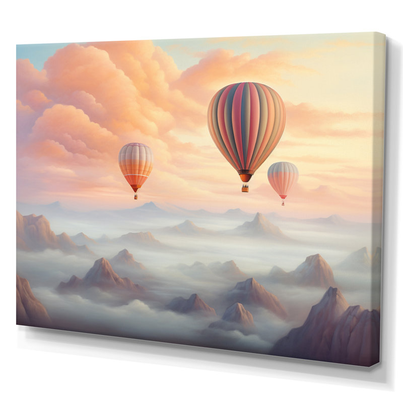 Pink Hot Air Ballon Ethereal II - Transportation Canvas Wall Art, H 34 po x l 44 po x P 1,5 po, Toile tendue