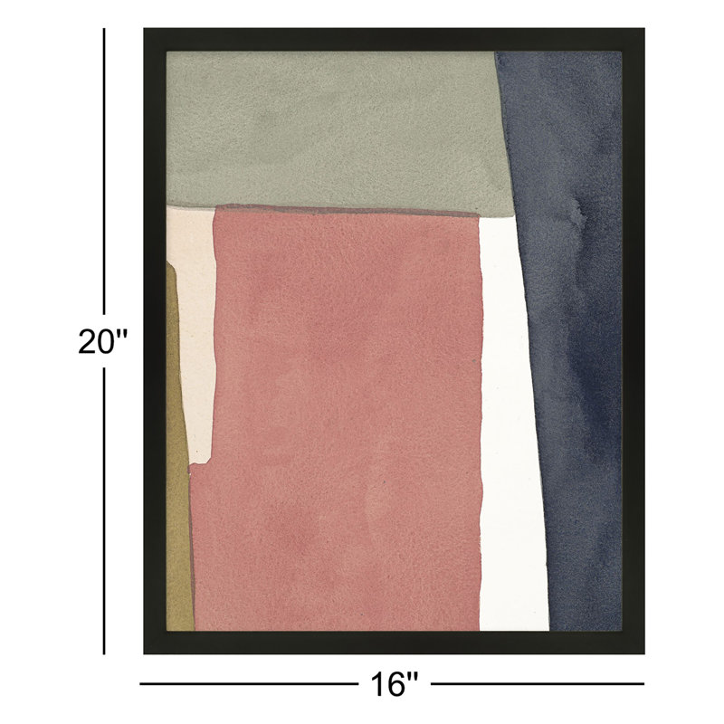 Art mural rose chaud et indigo, Papier avec cadre noir, H 20 po x l 16 po x P 1,25 po