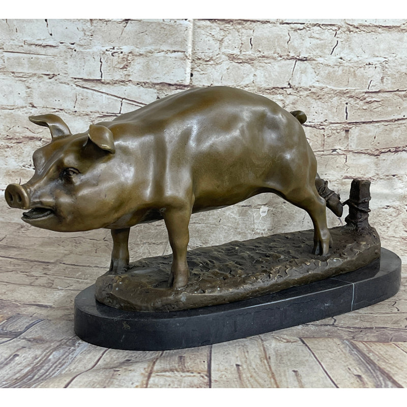 Figurine de sculpture en bronze signée Callynn, cochon sauvage, Art déco