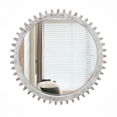 Wood Round Hanging Gear Shape Heavy Decorative Mirror For Bathroom Living Room Entryway Or Put Together To Your Liking.