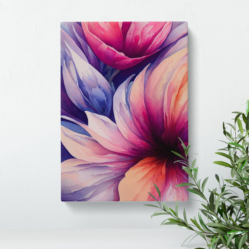 XV1022-4260X Stunning Watercolour Flowers No.2 - Print, 50cm H x 35cm W, No Matte, Wrapped Canvas