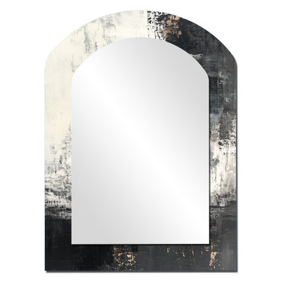 Black And White Boho Pottery - Boho Pottery Asymmetrical Wall Mirror, Black Arch Decorative Mirror, Printed Metal Art