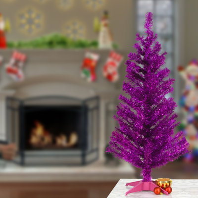Tinsel Collection - Pink The Holiday Aisle® 6 Foot Unlit Holiday Tinsel Tree with Metal Stand, Pink