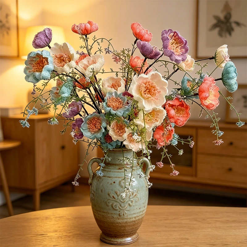 8 pièces de fleurs artificielles artificielles décoratives, 5 fourchettes, décoration de mariage, fleur de rhododendron artificiel (ensemble de 8)