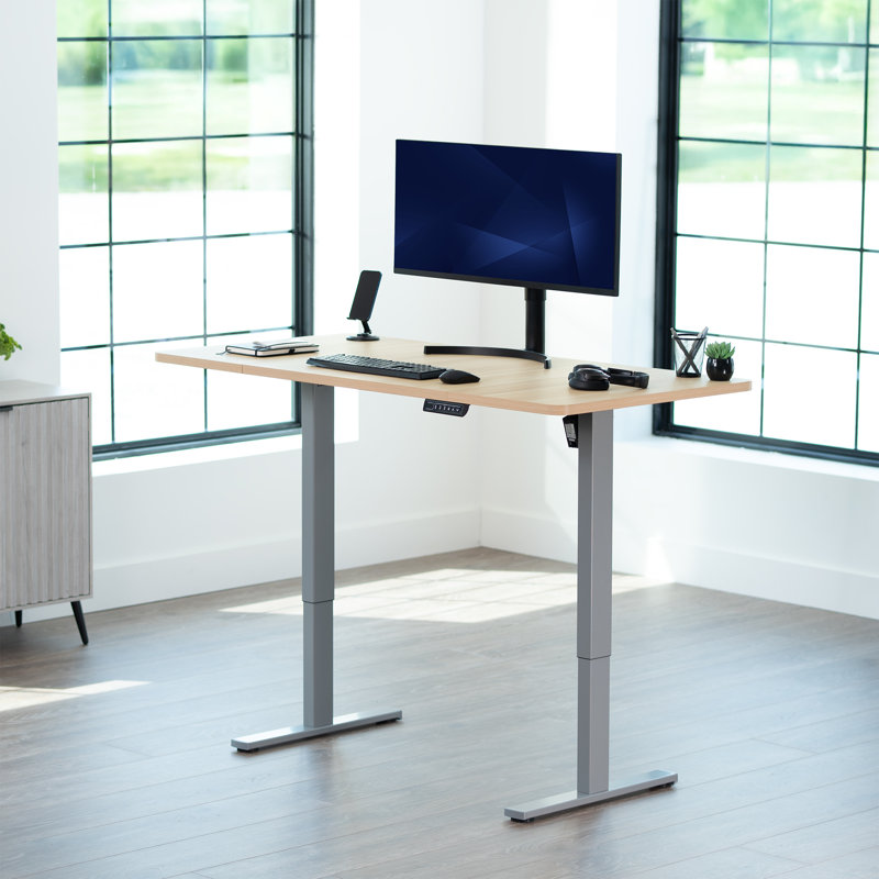 VIVO Single Motor Electric Desk with Push Button Memory Controller, Light Wood/Gray, 48.5" H x 60" W x 24" D