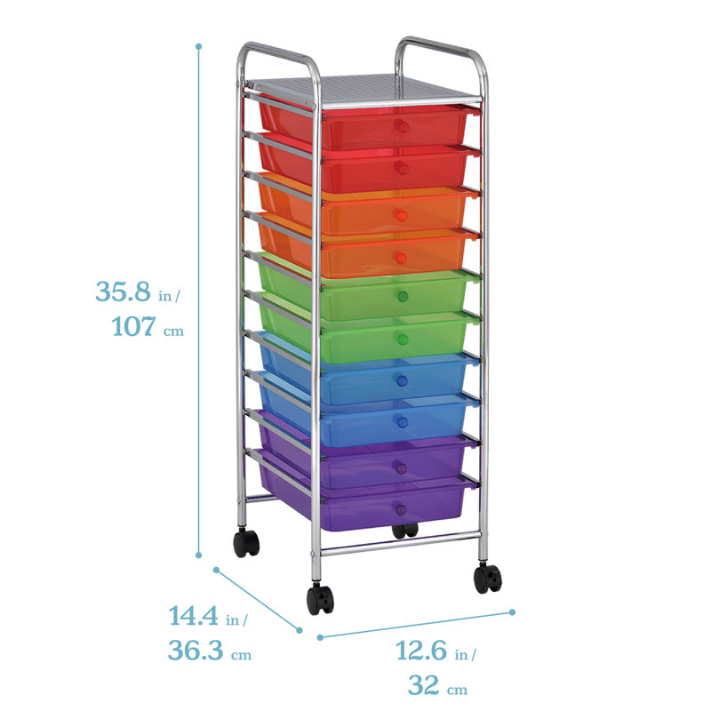 Assorted 10-Drawer Mobile Organizer with Chrome Frame
