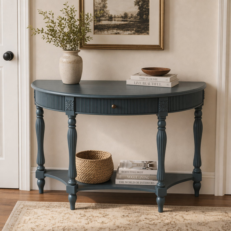 Console 45,27 po en bois massif avec tiroir et tablette, Blue