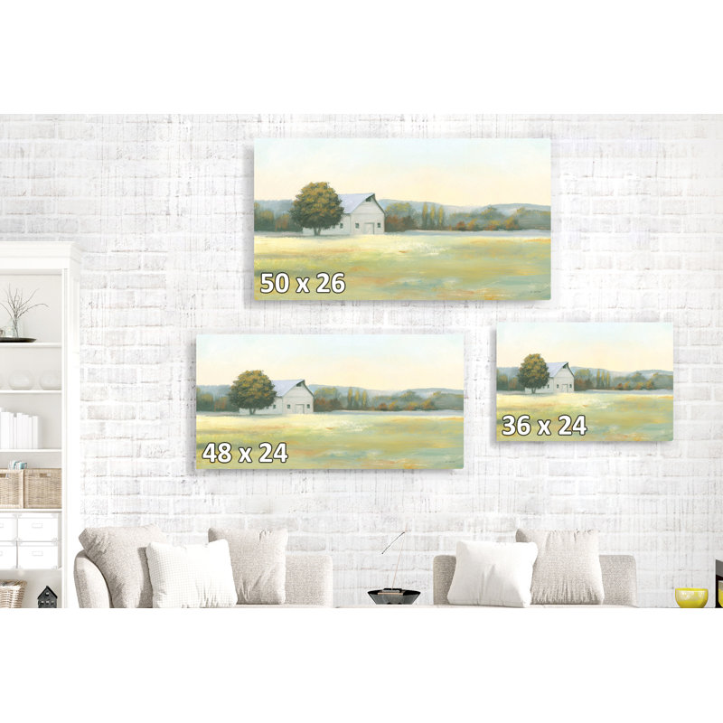 Pré et grange, Ferme, Ferme, Champ, Doux, Jaune, Vert, Orange, H 24 po x l 48 po x P 1,5 po
