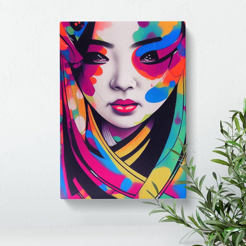 Geisha Dripping Paint No.2 - Wrapped Canvas, 76cm H x 50cm W x 3cm D
