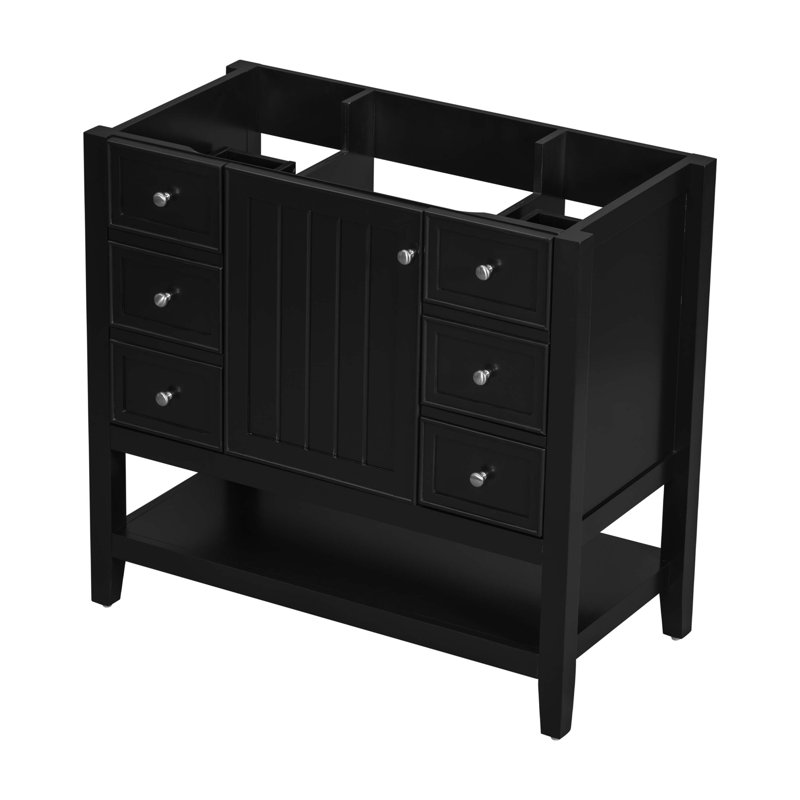 36" Black Solid Wood and MDF Freestanding Bathroom Vanity