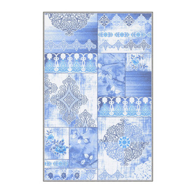 Premium Woven Area Rug, 5.2 x 7.5 Feet, 100% Polyester, 0.3 Inch Pile Height | Antibacterial, Non-Slip PVC Felt Dot Underside | Machine Washable, 3D Digital Print, Ideal for Living Room & Bedroom Decor