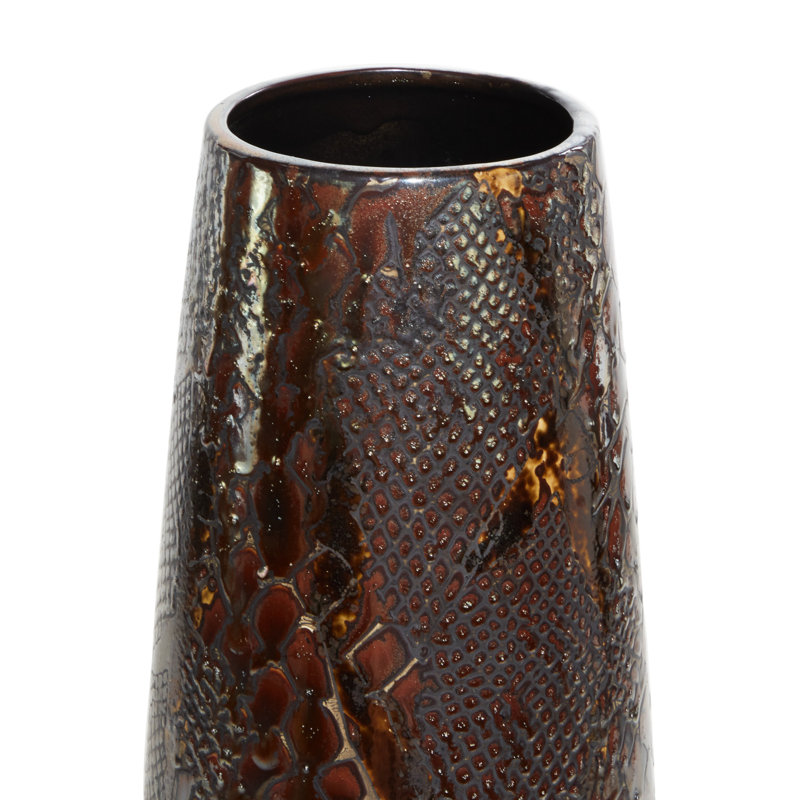 Olaughlin Silver Ceramic Snakeskin Inspired Vase, 31" H x 7.75" W x 7.75" D
