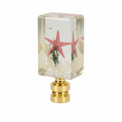 Royal Designs, Inc. F-5111PB-1 Real Starfish in Resin Aquarium Handmade Finial, Pink, Polished Brass Base