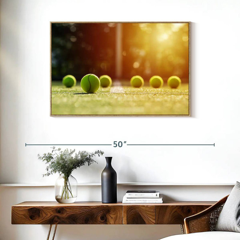 Balles de tennis ensoleillées, Cadre flottant en bois naturel, 37 po x 25 po