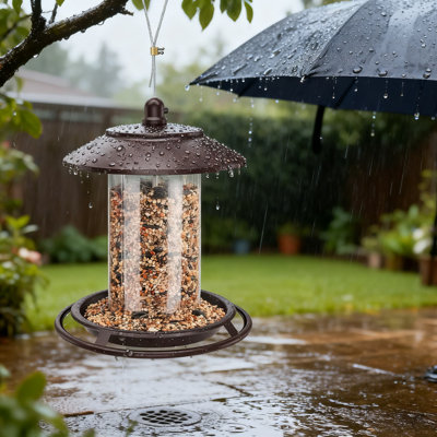 Mangeoire à oiseaux suspendue en métal avec tube en acrylique transparent, capacité de graines de 2 lb, conception résistante aux intempéries pour les cardinaux, les pinsons et les petits oiseaux, facile à nettoyer pour le jardin ou la cour