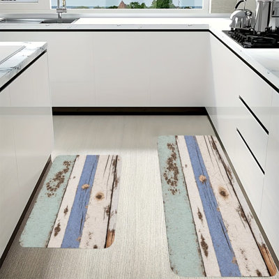 Planches de bois vieilli, 2 tapis de cuisine antidérapants