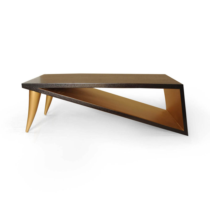 Cybelle Solid Wood Abstract Coffee Table with Storage, Brown/Gold