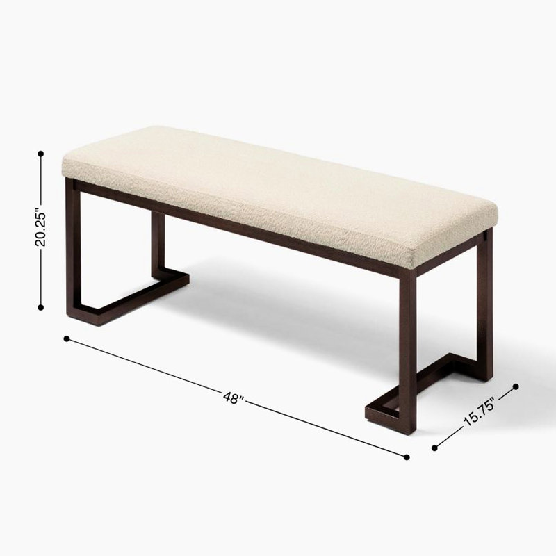 Metal & Boucle Bedroom Bench - Pearl White, Noise Reduction Upholstered Pelican Stool In White Stylish Addition