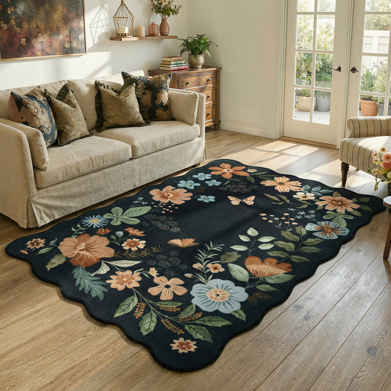 Garbrand Machine Washable Floral Farmhouse Area Rug with Non-Slip Backing for Living Room, Dining Room, Bedroom