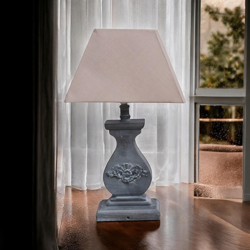 Marah 32 Solid Wood Table Lamp | Washed Finish with Fabric Shade Rustic Country Lighting Accent for Home Décor