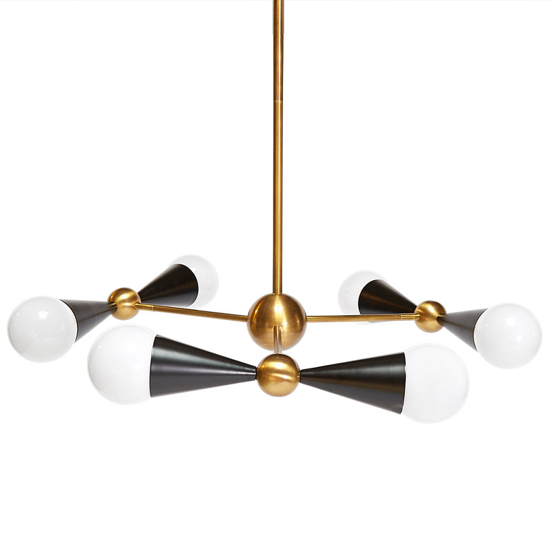 Sleek Black and Brass Sputnik 6-Light Chandelier