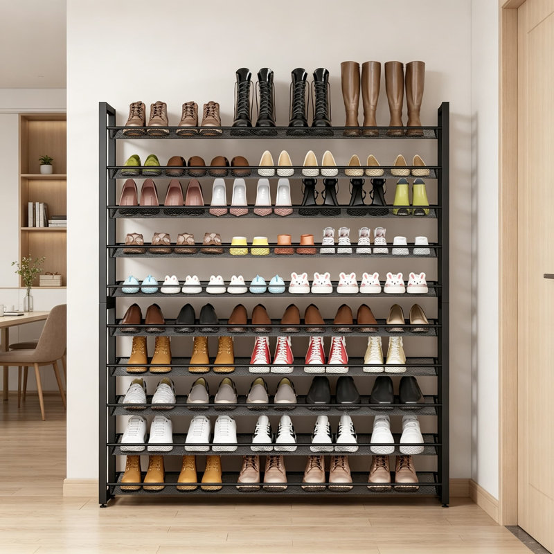 Grand range-chaussures en métal, range-chaussures empilable à 10 niveaux, rangement vertical robuste pour jusqu'à 62 paires, pour placard, entrée, garage, porte d'entrée