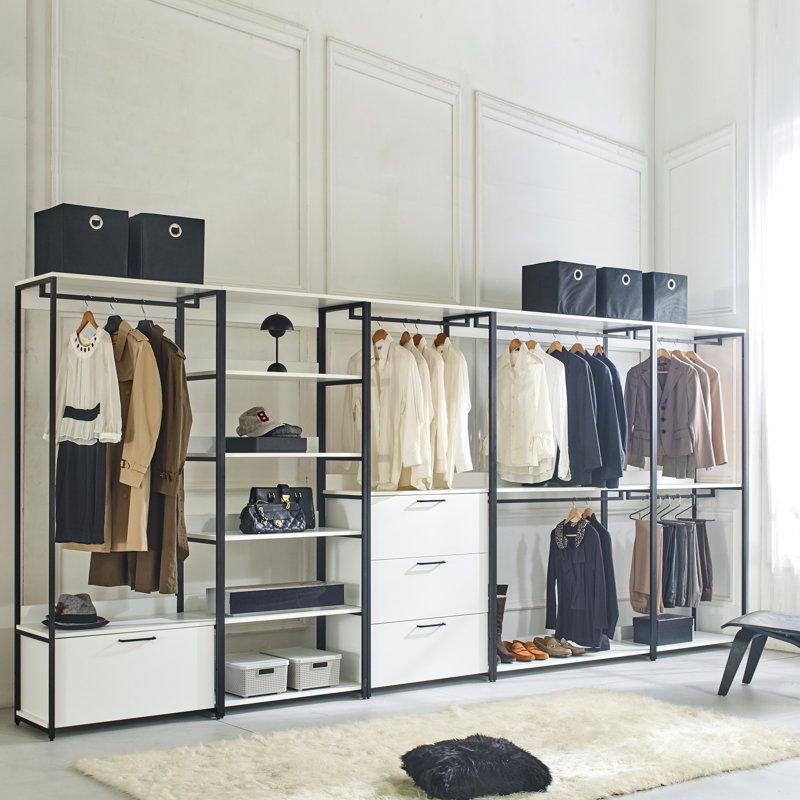 Walk-in en bois et métal avec cinq tablettes - Structure thermolaquée robuste, espace de rangement profond, eau et chaleur, panneau de classement Stain Scratch E0, 2 fois plus épais, structure modulaire, blanc, 16,79 po