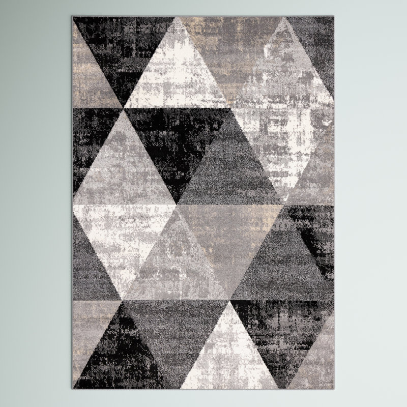 Raymo Geometric Cream Beige Brown Black Performance Rug, Rectangle 5'3'' x 7'7''