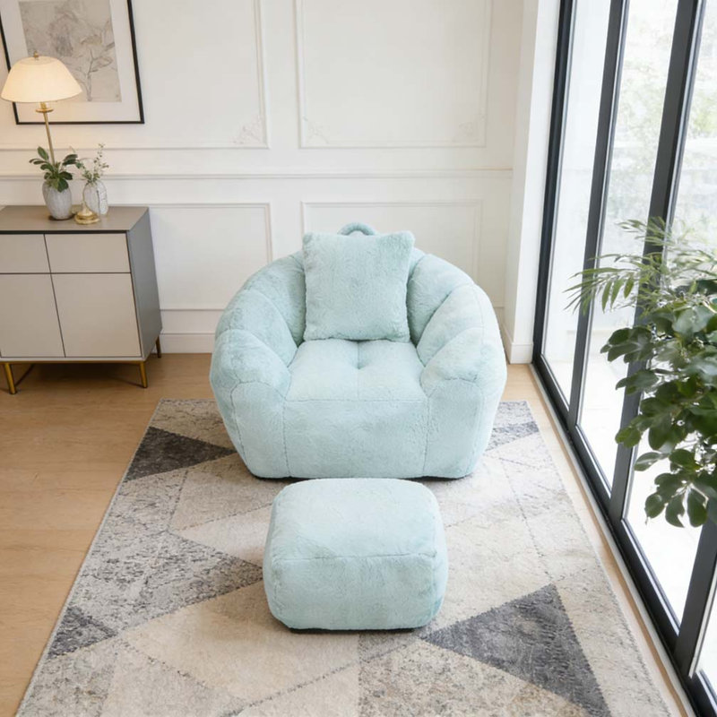 Fauteuil à billes avec repose-pieds, Bleu pâle