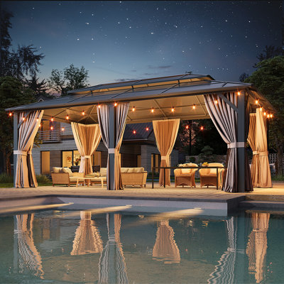 20 Ft. W X 12 Ft. D Double Roof Gazebo With String Lights