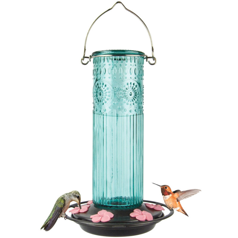 Mangeoire colibri en verre sarcelle antique