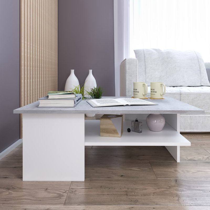 Florece Frame Coffee Table with Storage, Grey/White