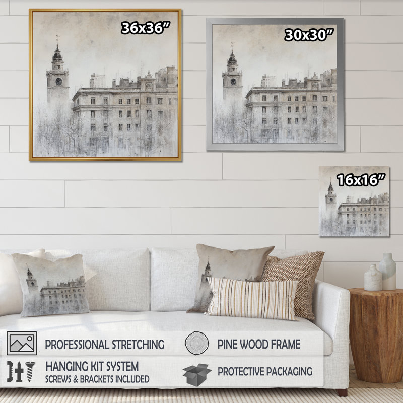Architecture historique de Madrid sous la pluie II - art mural Madrid, H 36 po x l 36 po, Wrapped Canvas, Ne s’applique pas