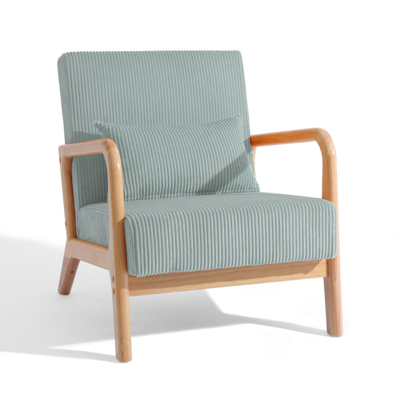 Chaise d'appoint rembourrée en velours côtelé bleu clair Jyrin, Bleu clair, Bois naturel