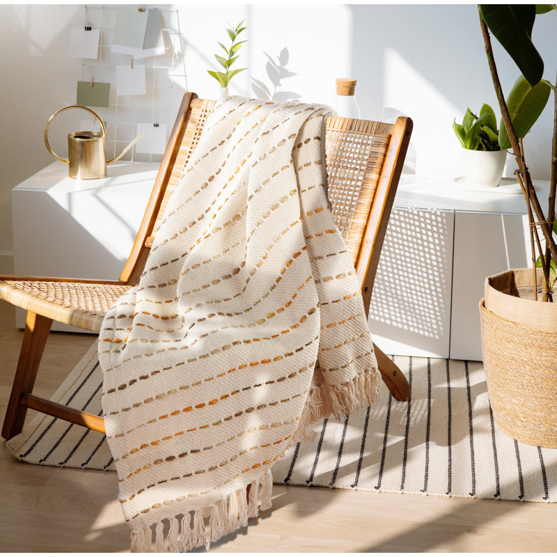 Elegant Boho Striped Cotton Throw Blanket with Fringe 50" x 60"