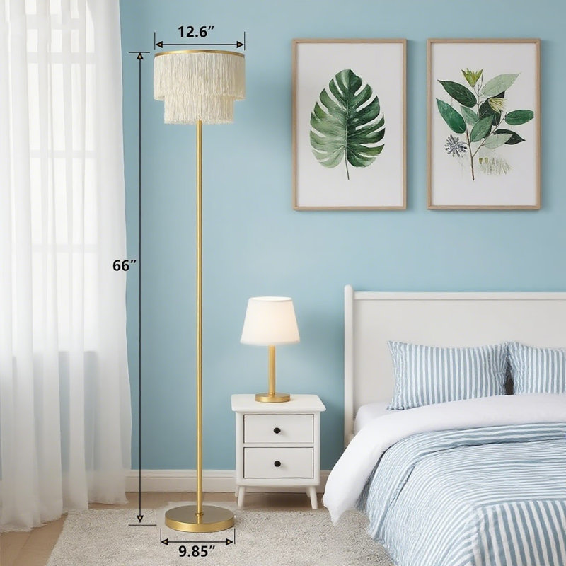 Lampe sur pied bohémienne avec abat-jour à franges et gland, lampe sur pied de style Mid-Century de 66 pouces pour un éclairage ambiant doux dans la chambre de bébé