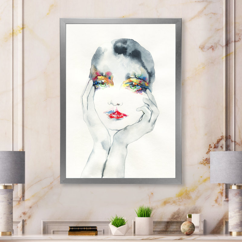 Portrait rétro d'une femme avec des lèvres rouges II - œuvre d'art sur toile glamour, Cadre photo argenté