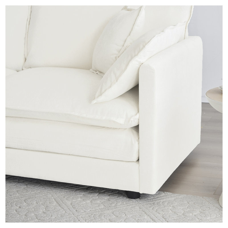 Ensemble de canapé modulaire revêtu de chenille blanc 3 pièces, ensemble de canapé de salon moderne à 1 siège et 3 sièges profonds