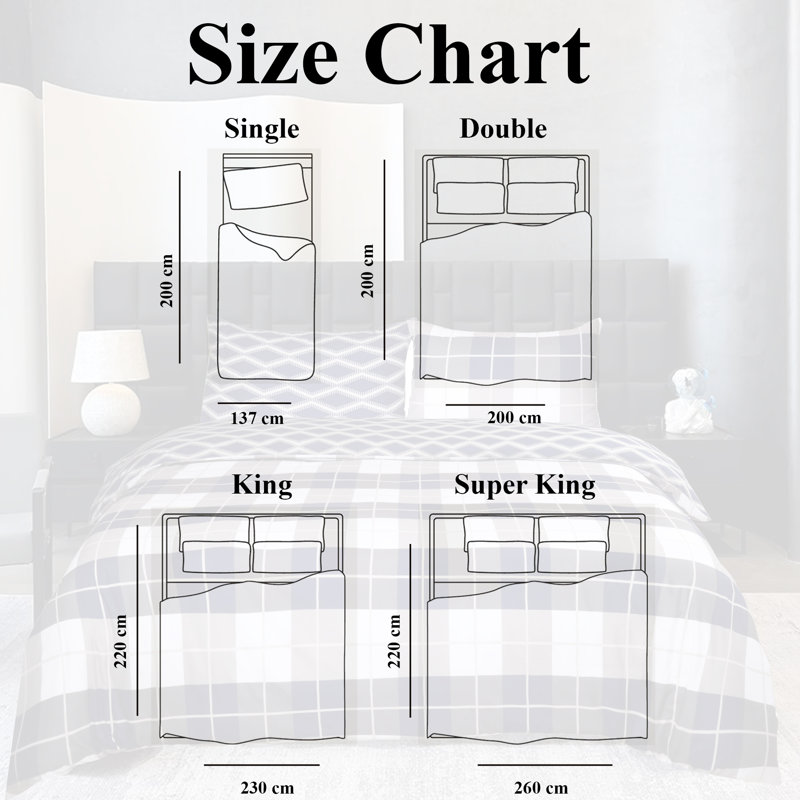 Aspire Homeware Ultra Soft Reversible Chequered Duvet Cover Set with Pillowcases for Elegant Bedroom Decor