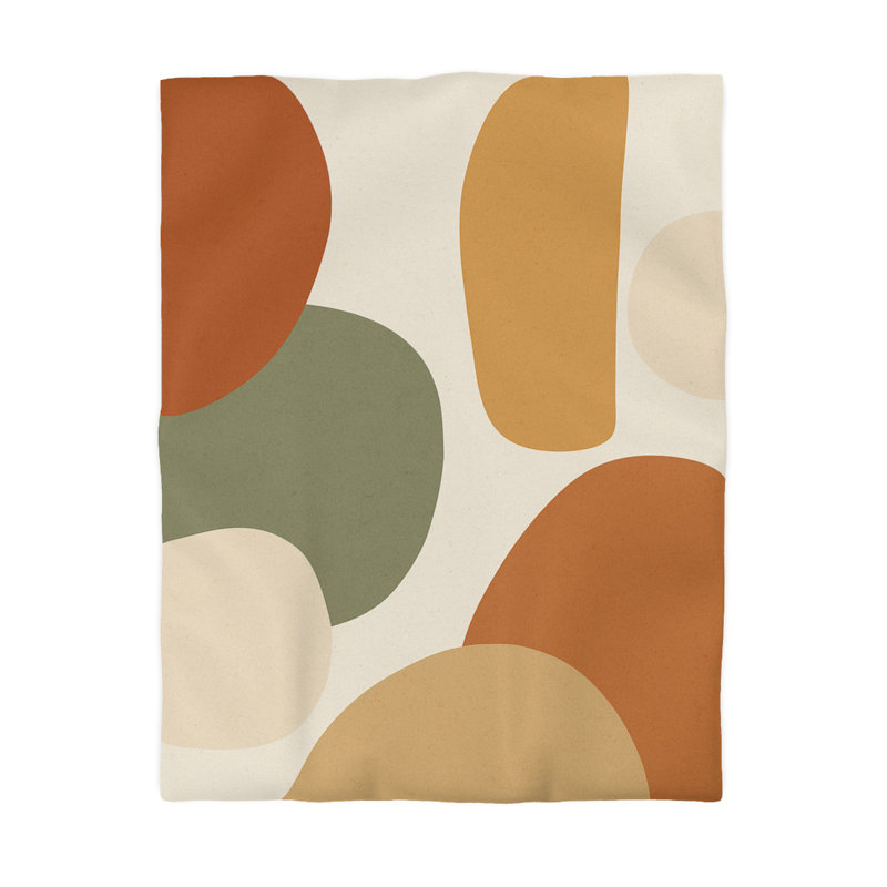 Microfiber Duvet Cover Boho Style, Design 13, Natural/Green/Orange/Cream, Twin Duvet Cover