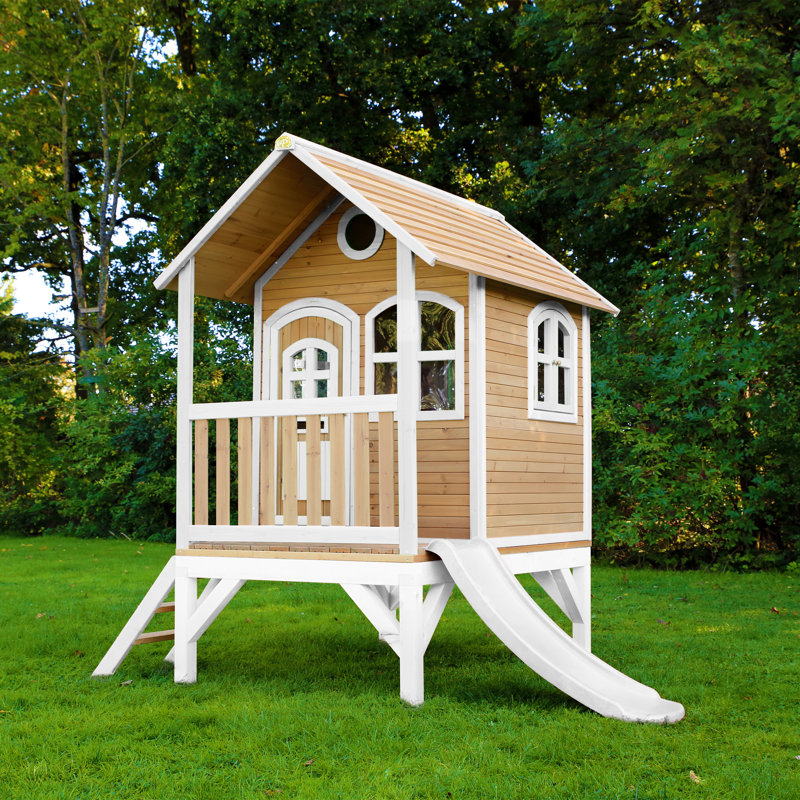 Tom AXI 287cm W x 191cm D Outdoor Hemlock Wood Luxury Playhouse, Natural/White