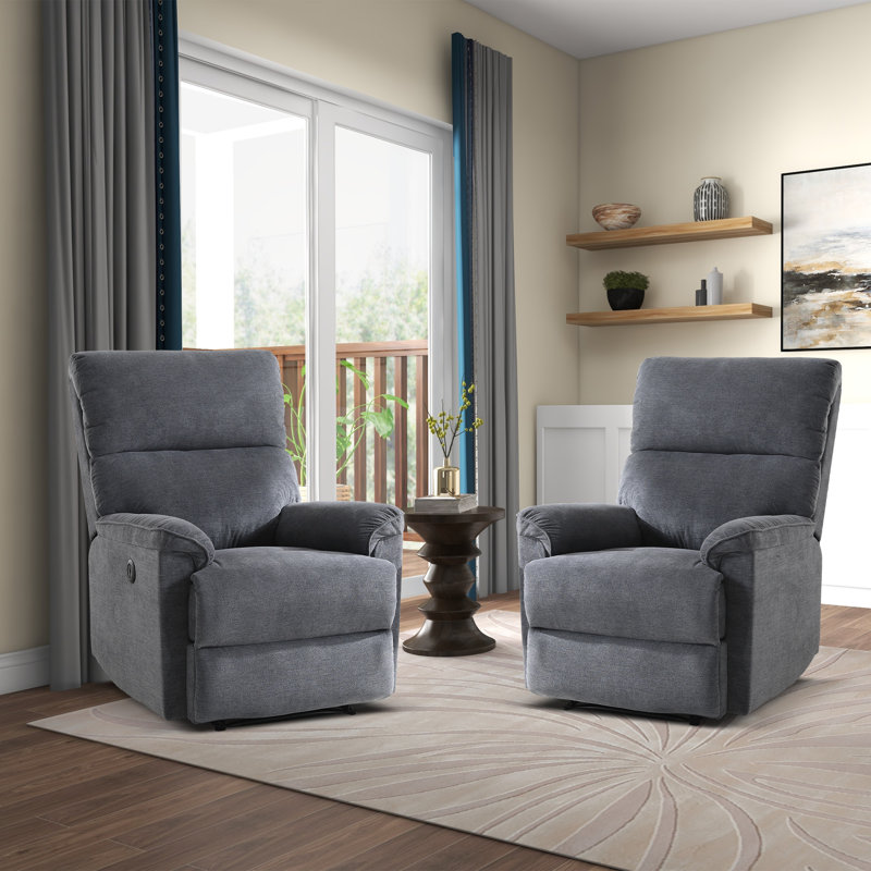 Modern Chenille Chair Push Button Power Recliner with USB Port, Gray