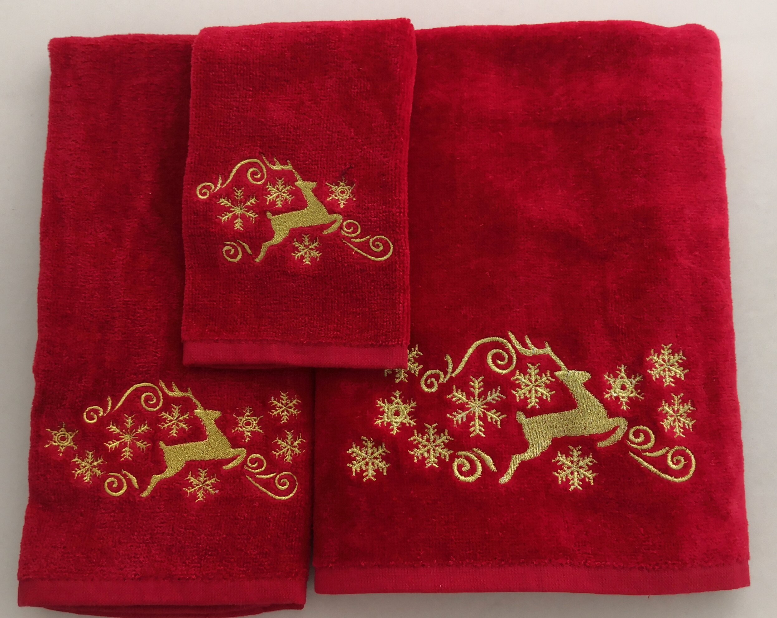 Christmas Decor Luxury Medium Red Bath Towels Pack of 6 for Bathroom 24 x 48 inch Cotton, Adult Unisex