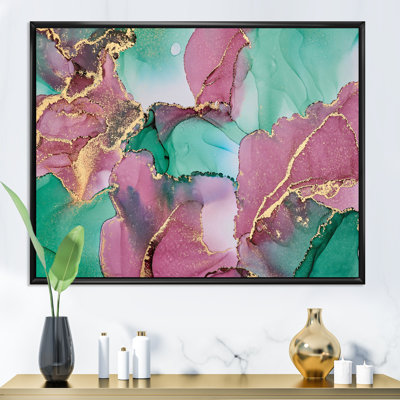 " Purple And Green Luxury Abstract Fluid II " by Designart